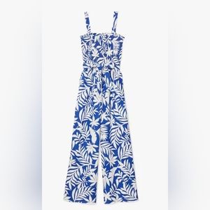 Tropical Foliage Smocked Jumpsuit